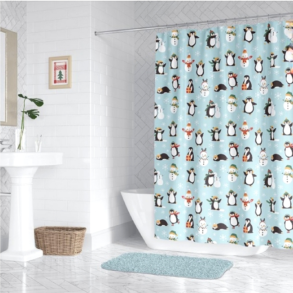 Penguin winter shower curtain